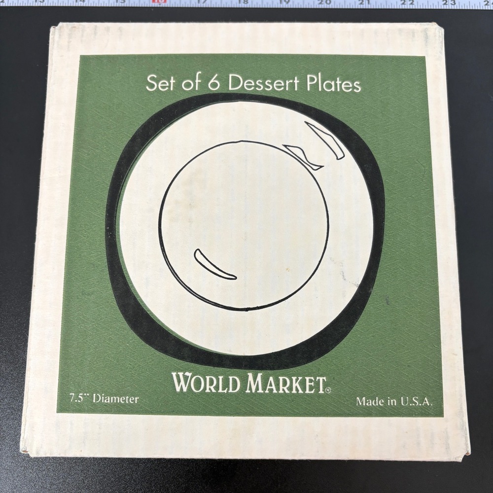 World Market Dessert Plates Set of 6 7.5" Clear Glass Round Made in USA Open Box